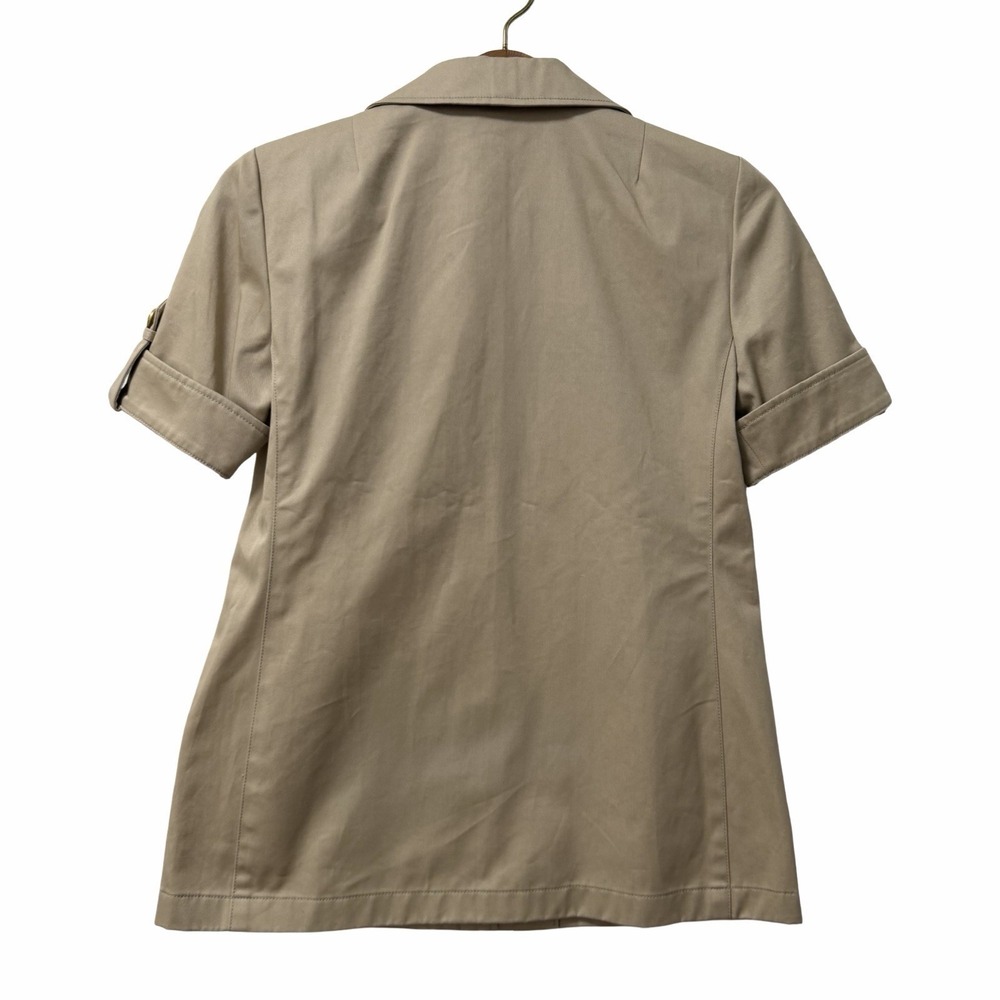 Tory Burch Womens Cotton Twill Safari Short Sleeve Collared Shirt Size 0 Khaki - Picture 4 of 8